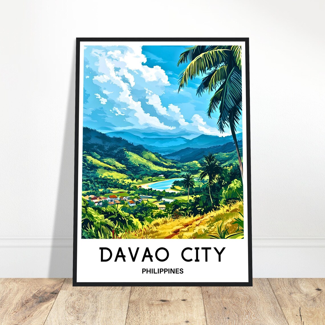 Davao City Philippines Tropical Hills Coast Lush Travel Poster