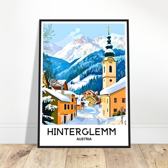 Hinterglemm Travel Print Poster Austrian Art Austria Lover Gift Wall Hanging Home Office Decor Illustration