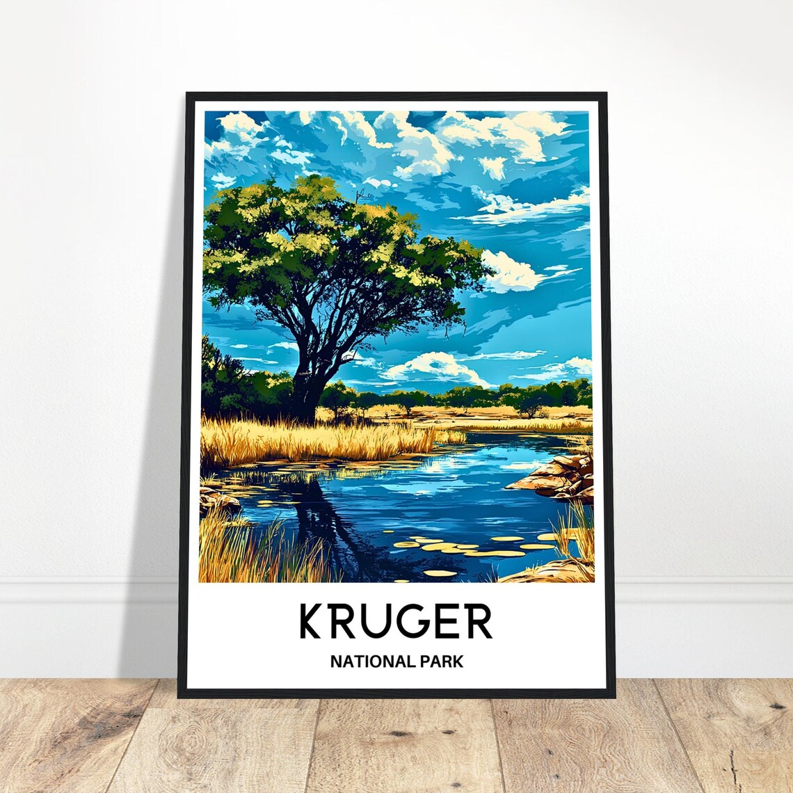 Kruger National Park Watering Hole Acacia Tree Safari Travel Poster