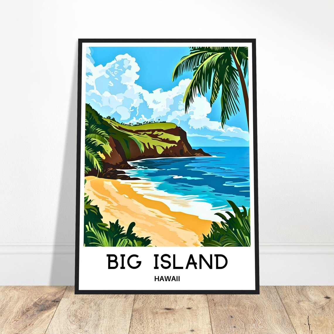 Big Island Hawaii Tropical Beach Travel Poster Palm Coast Scene