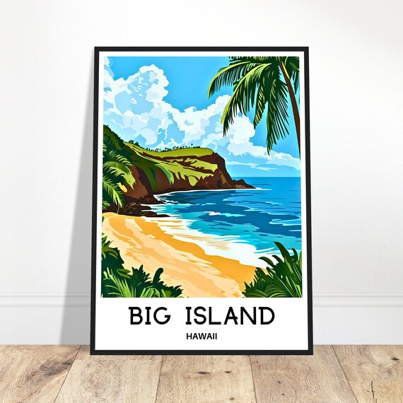 Big Island Hawaii Tropical Beach Travel Poster Palm Coast Scene
