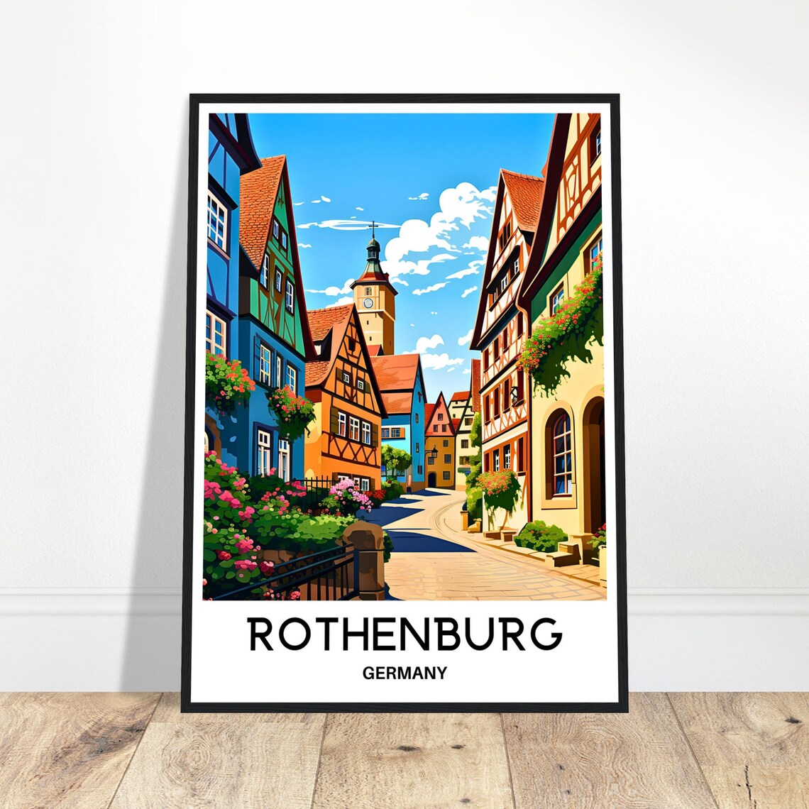 Rothenburg Germany Medieval Old Town Street Travel Illustration Poster