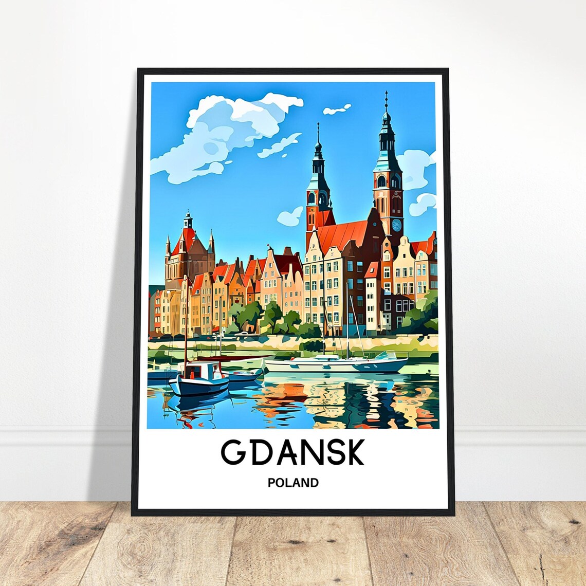 Gdansk Poland Old Town Harbor Boats Waterfront Travel Poster