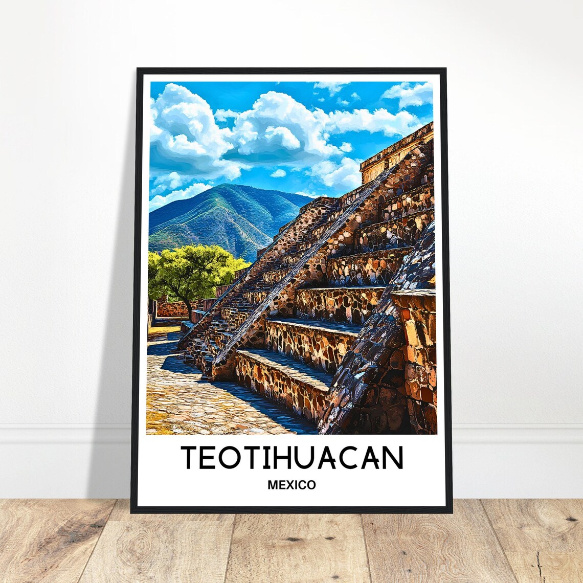 Teotihuacan Mexico Ancient Stone Pyramid Ruins Illustration Poster