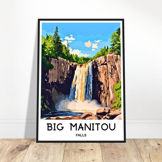 Big Manitou Falls Travel Print Poster Art Wisconsin Lover Gift Wall Hanging Illustration Home Office Desk Room Decor