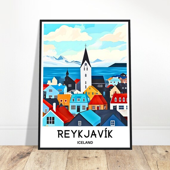 Reykjavik Travel Print Poster Icelandic Art Iceland Lover Gift Wall Hanging Home Decor City Illustration