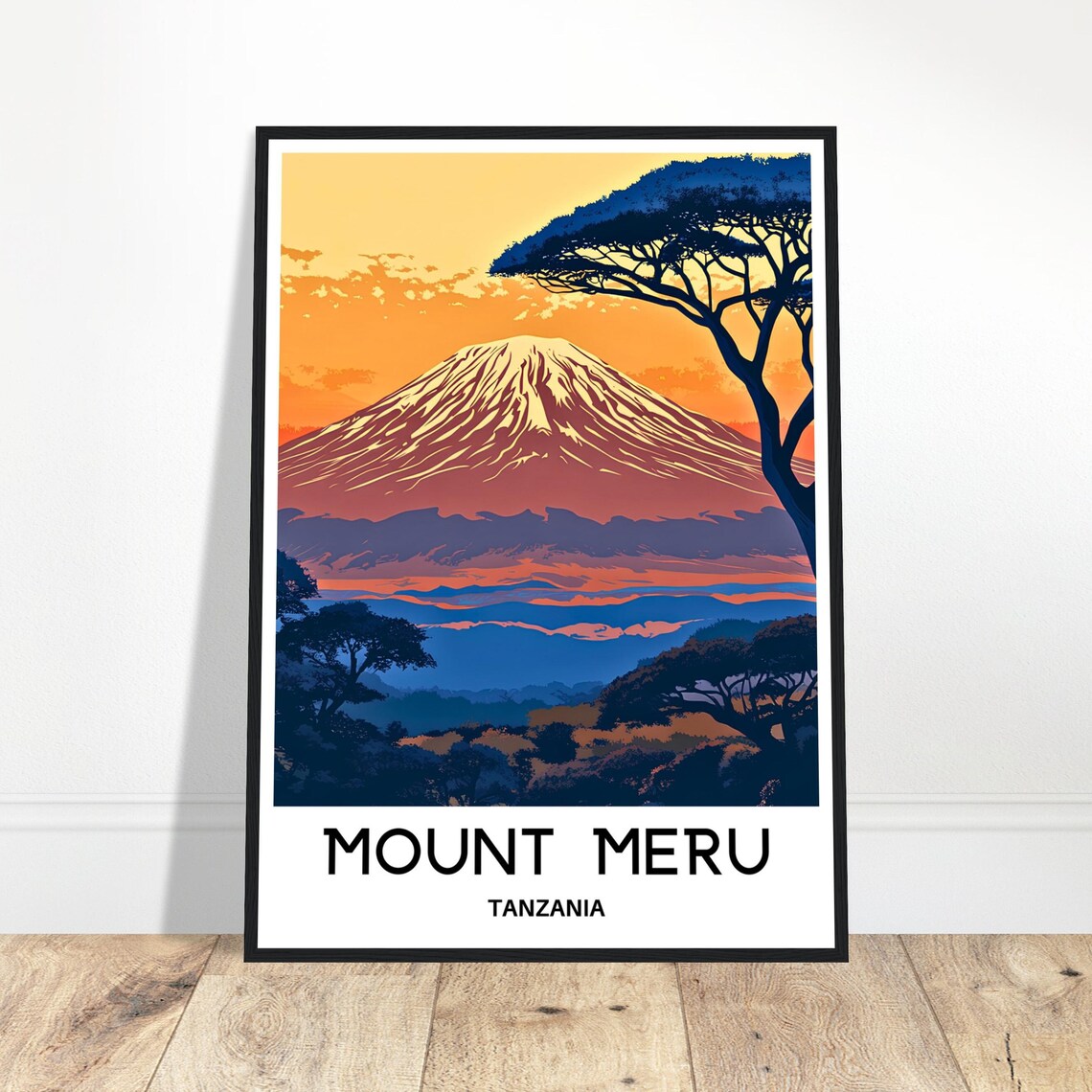 Mount Meru Tanzania Sunset Acacia Trees Africa Travel Poster