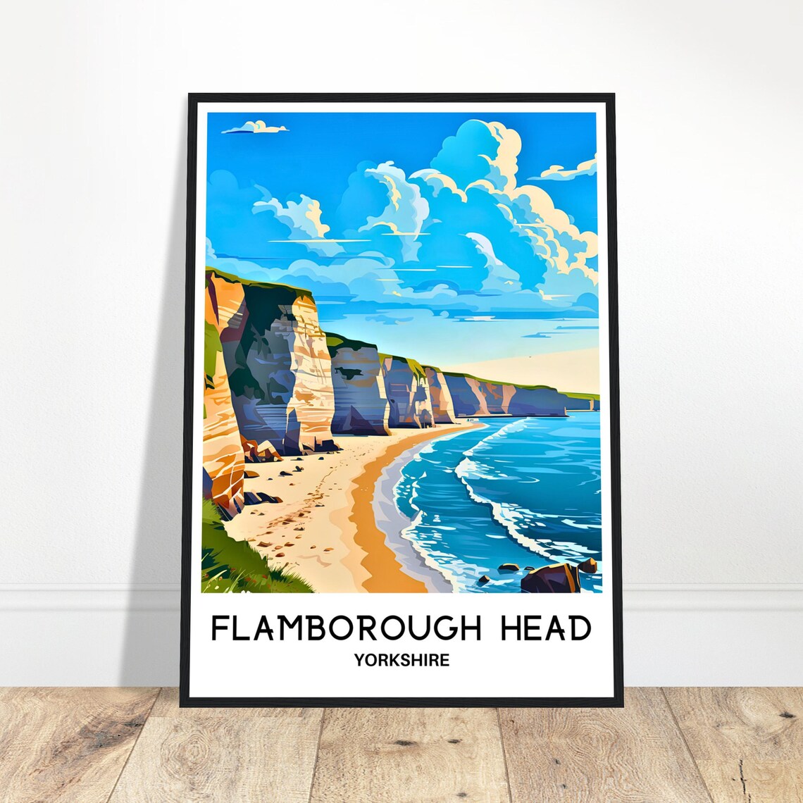 Flamborough Head Yorkshire Chalk Cliffs Sunny Beach Travel Poster