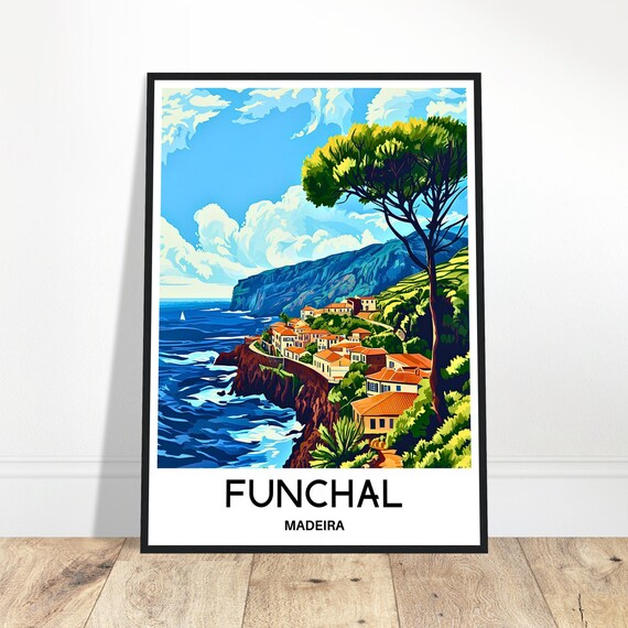 Funchal Travel Print Madeira Poster Portuguese Art Portugal Lover Gift Wall Hanging Island Home Decor Illustration