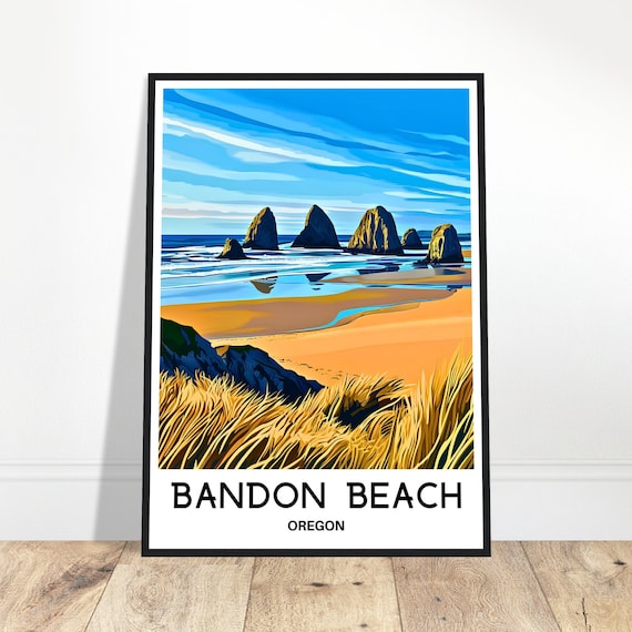 Bandon Beach Oregon Dramatic Sea Stacks Coastal Travel Poster Decor
