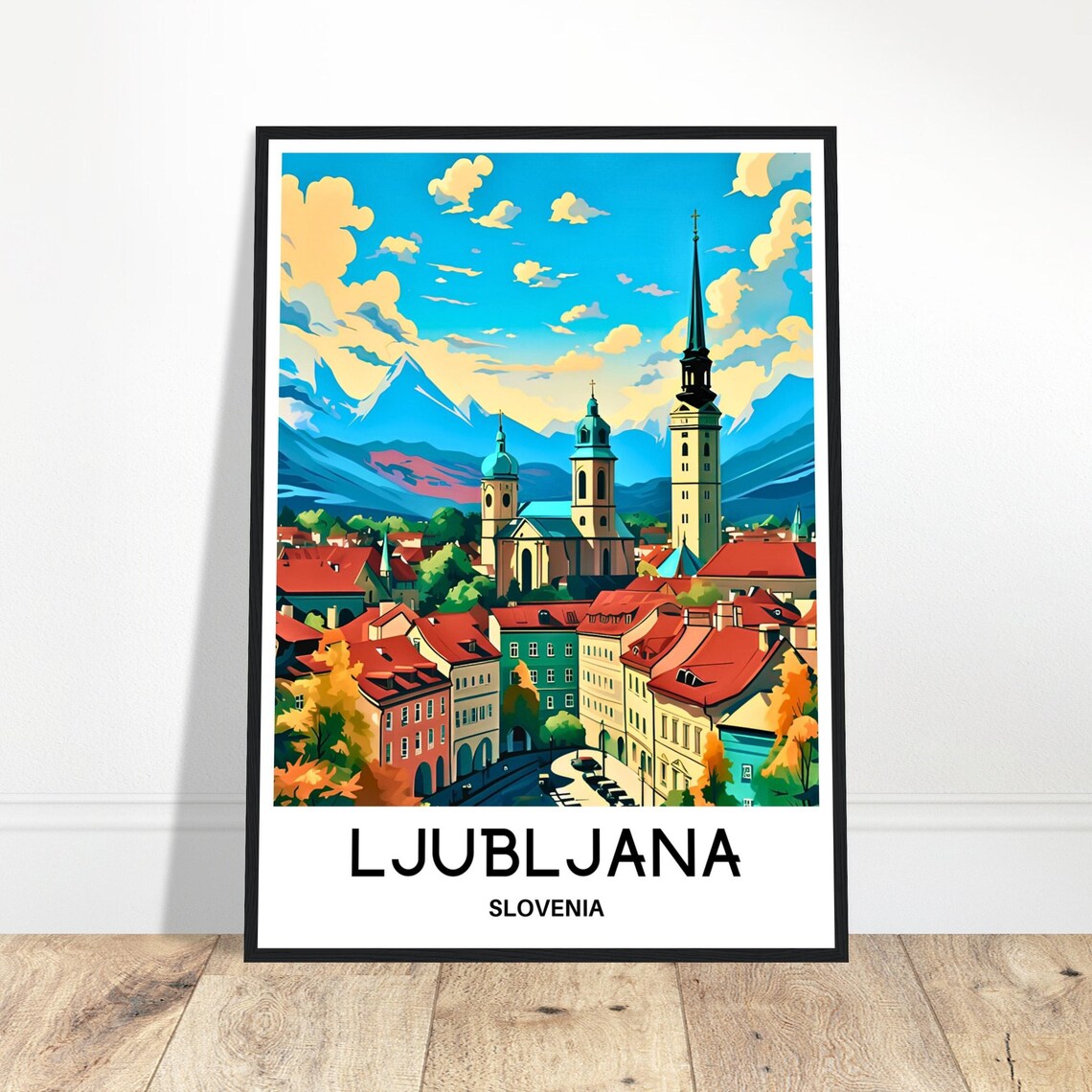 Ljubljana Travel Poster, Slovenia City Illustration