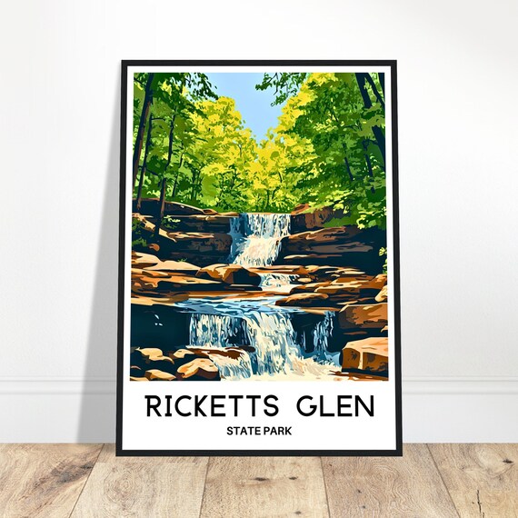 Ricketts Glen State Park Travel Print Poster Art Pennsylvania Lover Gift Wall Hanging Illustration Home Office Decor