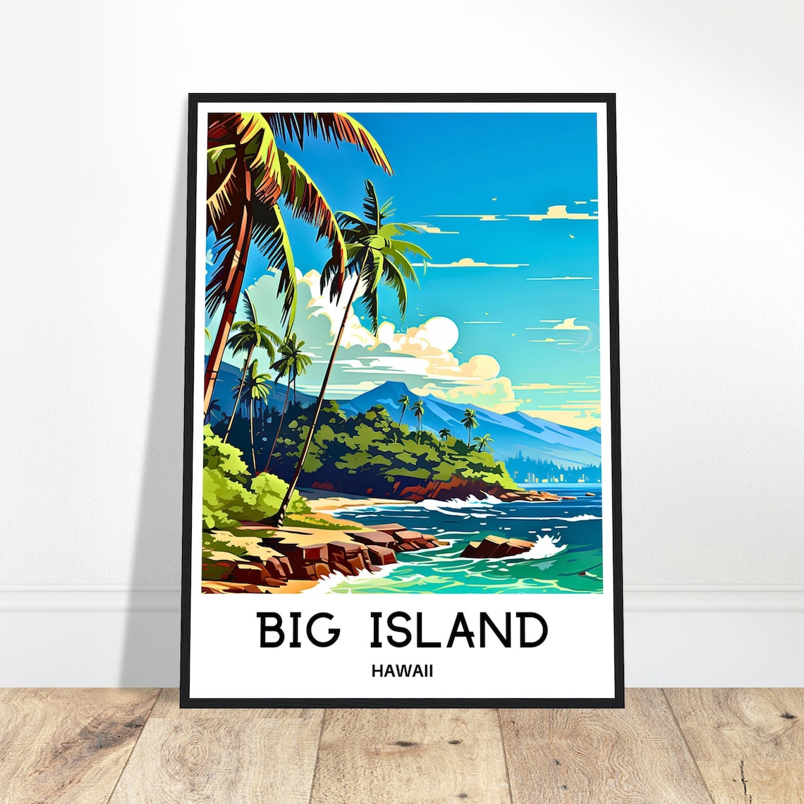 Big Island Hawaii Tropical Beach with Palm Trees Travel Poster