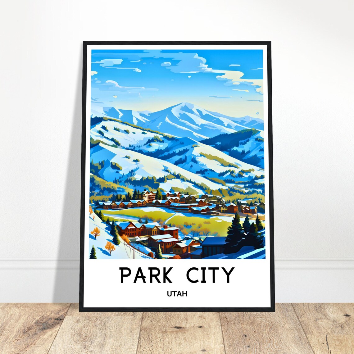 Park City Utah Snowy Ski Resort Mountains Winter Travel Poster