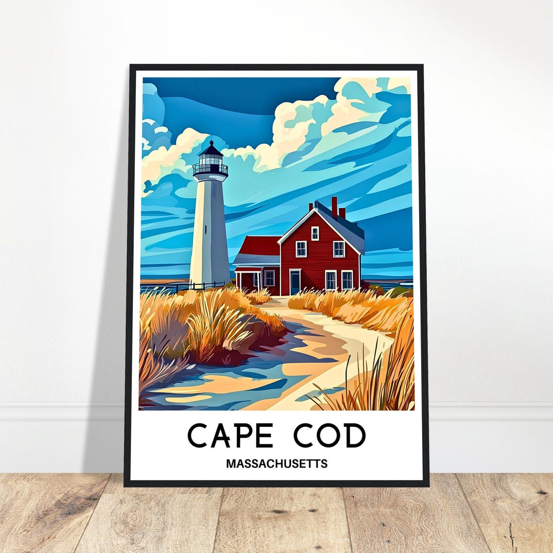 Cape Cod Massachusetts White Lighthouse Sandy Dune Travel Poster