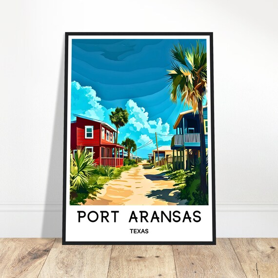 Port Aransas Travel Print Poster Art Texas Lover Gift Wall Hanging Illustration Home Office Desk Room Decor