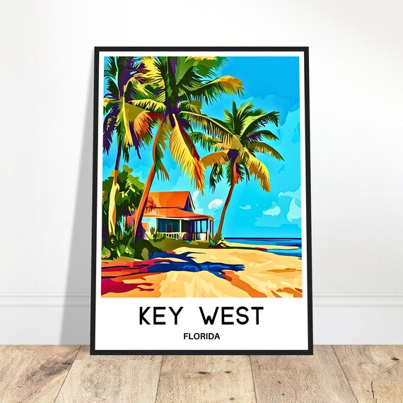 Key West Travel Print Poster Art America Lover Gift Florida Wall Hanging Home Office Decor Illustration