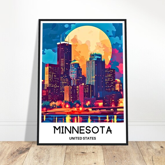 Minnesota Travel Print Poster Art Lover Gift Wall Hanging Illustration Home Office Desk Room Decor