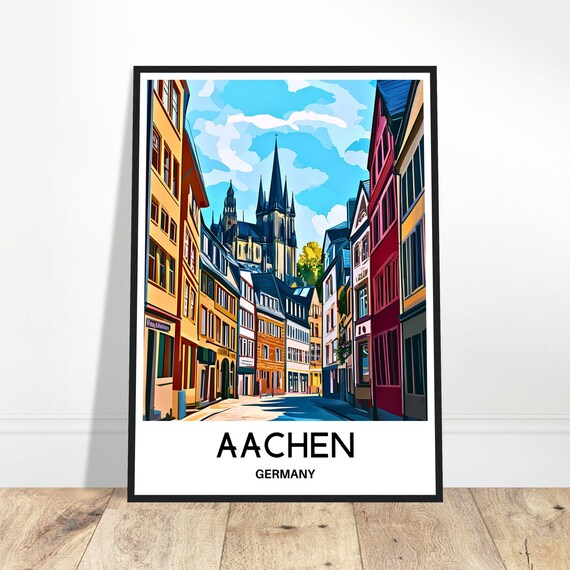 Aachen Travel Print Poster German Art Germany Lover Gift Wall Hanging Home Office Decor City Illustration