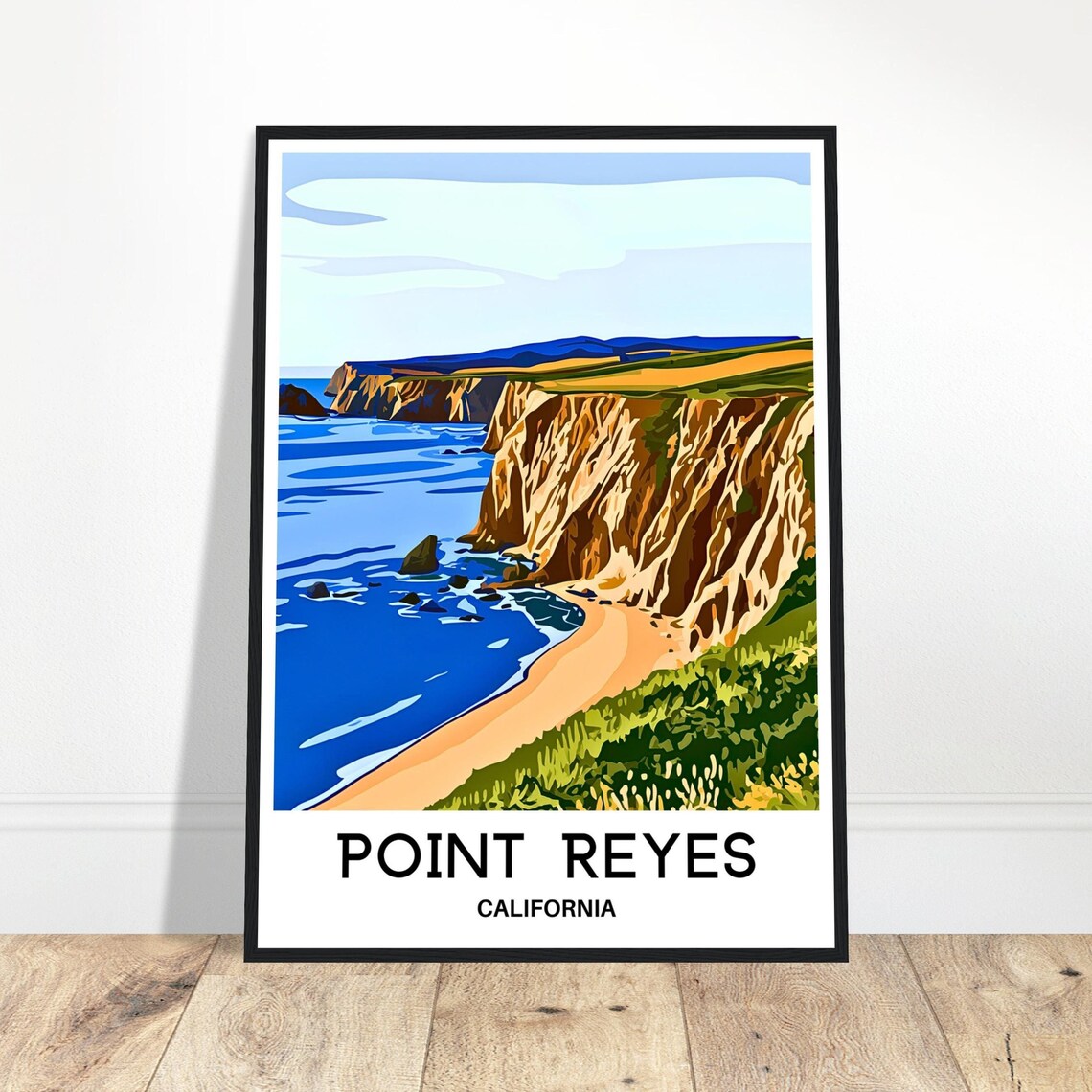Point Reyes California Coastal Cliffs Illustration Travel Poster