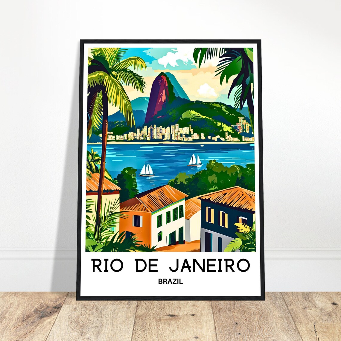 Rio de Janeiro Brazil Sugarloaf Sailboats Retro Travel Poster