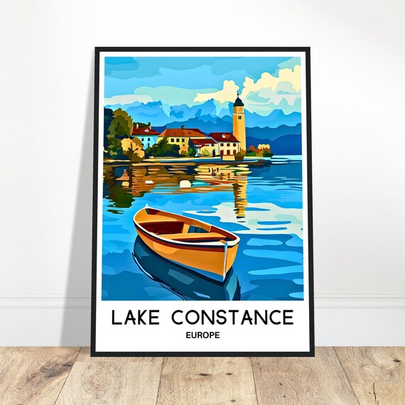 Lake Constance Travel Print Poster European Art Europe Lover Gift Wall Hanging Illustration Home Office Desk Decor