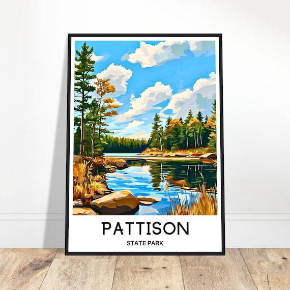 Pattison State Park River Pines Retro Wisconsin Travel Poster