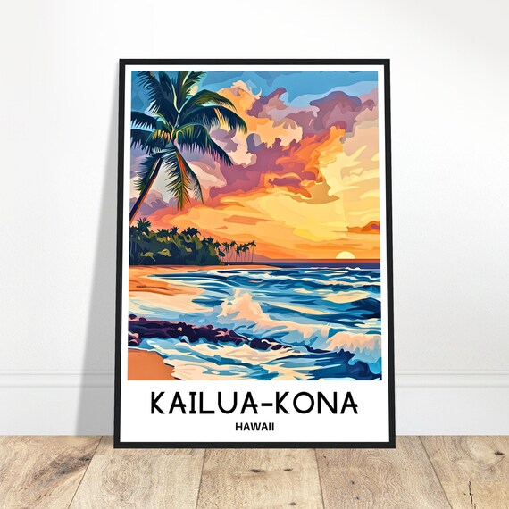 Kailuakona Travel Print Poster Hawaiian Art Hawaii Lover Gift Wall Hanging Illustration Home Office Decor