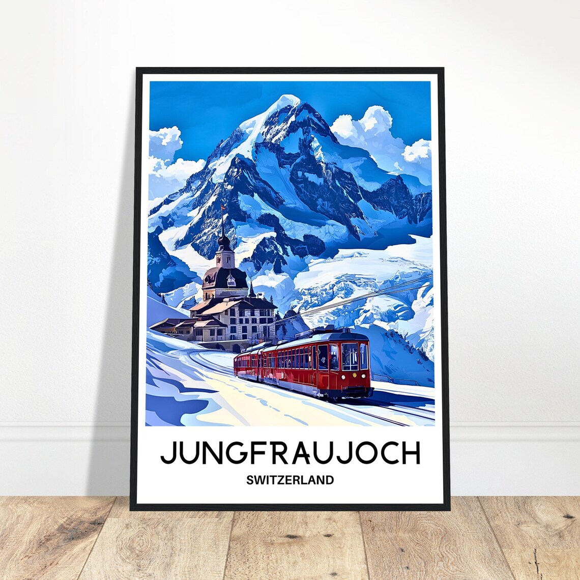 Jungfraujoch Switzerland Red Train Alpine Vintage Travel Art Poster