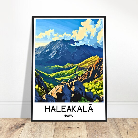 Haleakala National Park Travel Print Poster Art Hawaii Lover Gift Wall Hanging Illustration