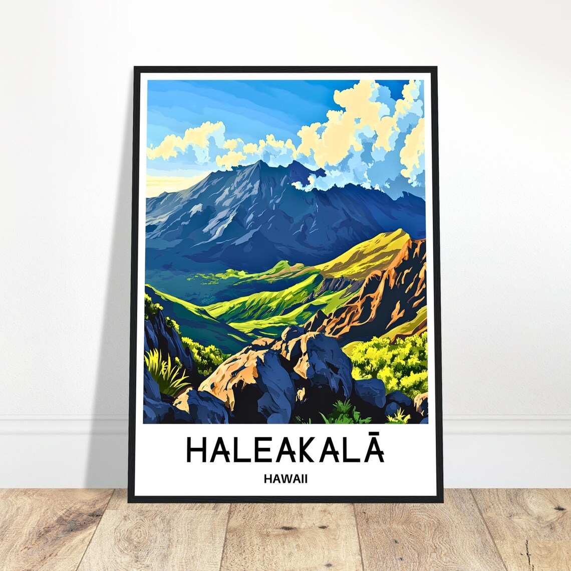 Haleakala Hawaii Volcano Mountain Travel Illustration Poster