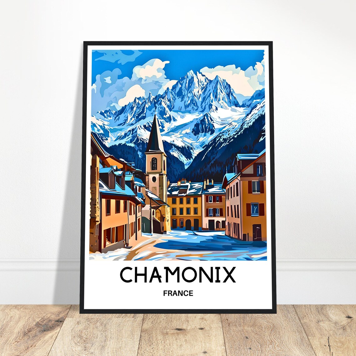 Chamonix France Alpine Village Mont Blanc Ski Travel Wall Poster