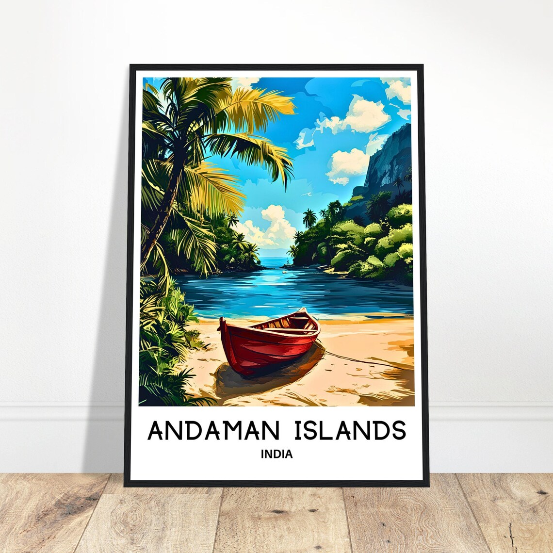 Andaman Islands India Tropical Beach Boat Illustrated Travel Poster
