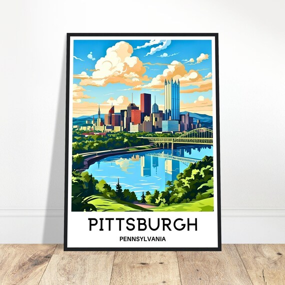 Pittsburgh Travel Print Poster Art Pennsylvania Lover Gift Wall Hanging Home Office Decor Illustration