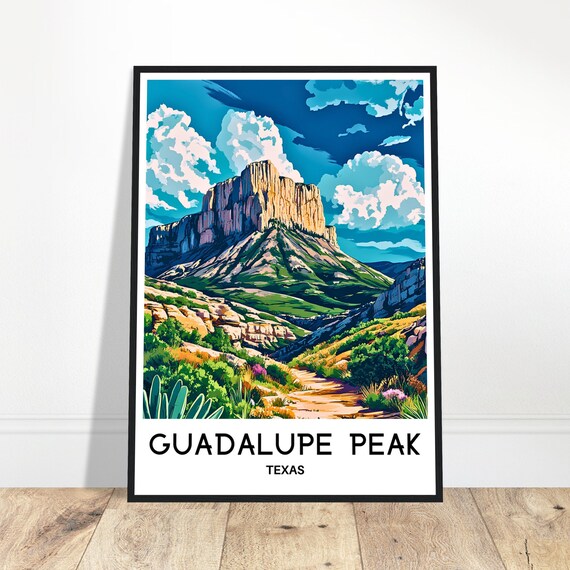 Guadalupe Peak Texas Desert Mountain Retro Travel Poster Wall