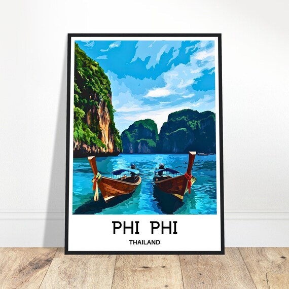 Phi Island Travel Print Poster Thailand Art Lover Gift Wall Hanging Home Office Decor Illustration