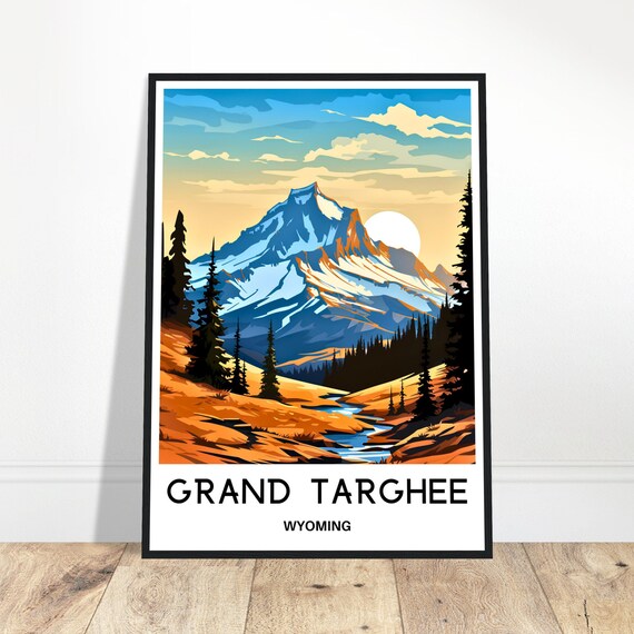 Grand Targhee Wyoming Snowy Peak Sunset Mountain Travel Art Poster