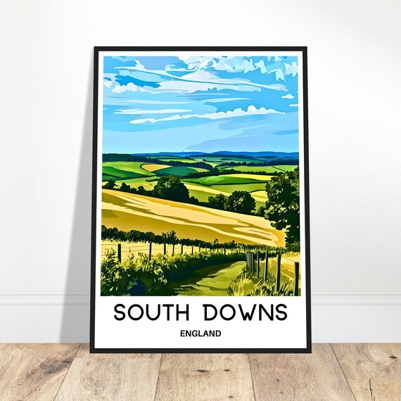 South Downs Travel Print Poster English Art England Lover Gift Wall Hanging Home Office Decor Illustration