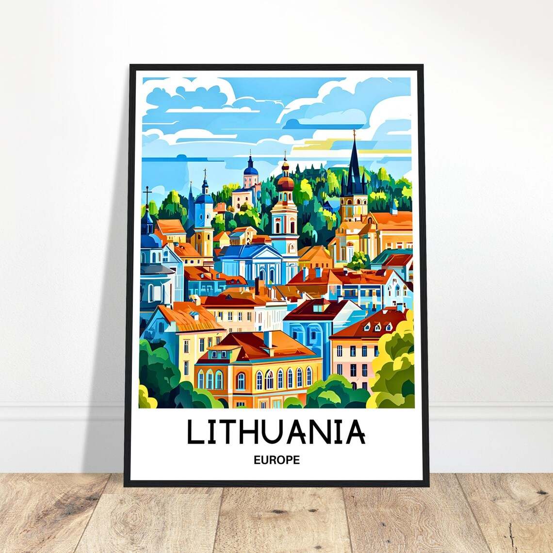 Lithuania Vilnius Old Town Colorful Baroque Summer Travel Poster