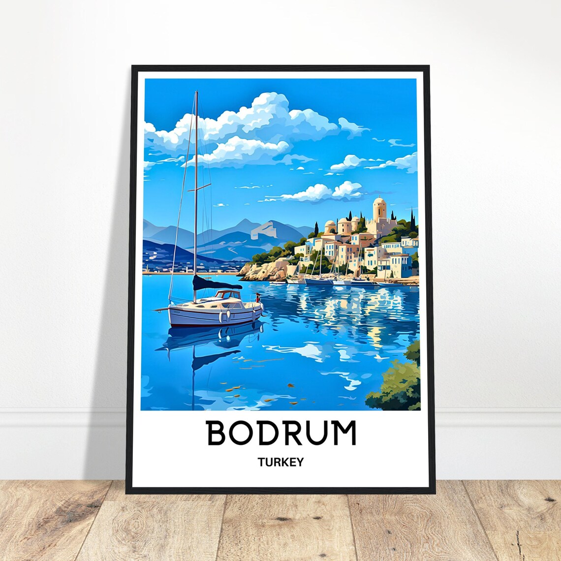 Bodrum Turkey Sailboat Harbor Coastal Town Scenic Travel Poster