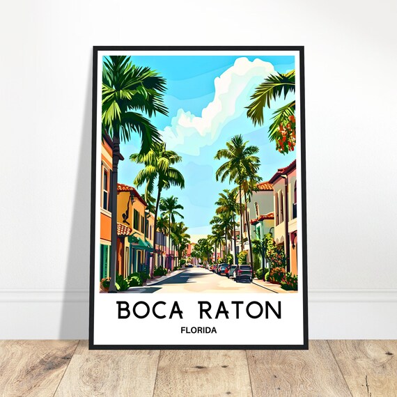 Boca Raton Travel Print Poster Art America Lover Gift Florida Wall Hanging Illustration Home Office Decor