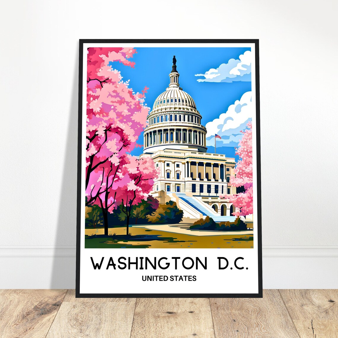 US Capitol in Washington DC With Cherry Blossoms Travel Poster