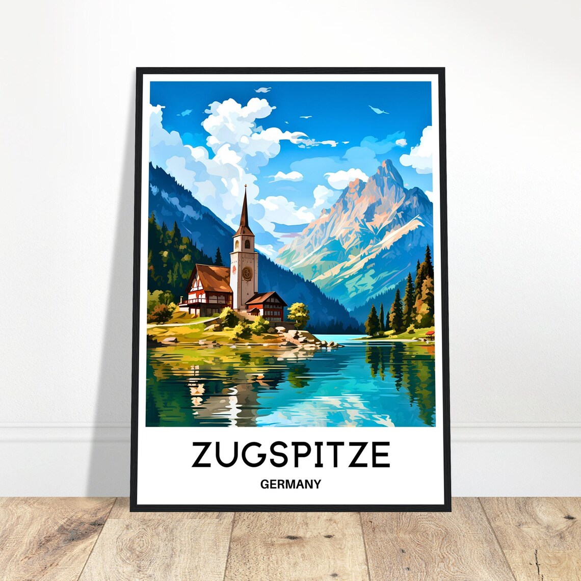 Zugspitze Germany Lakeside Church Village Mountain Peak Poster