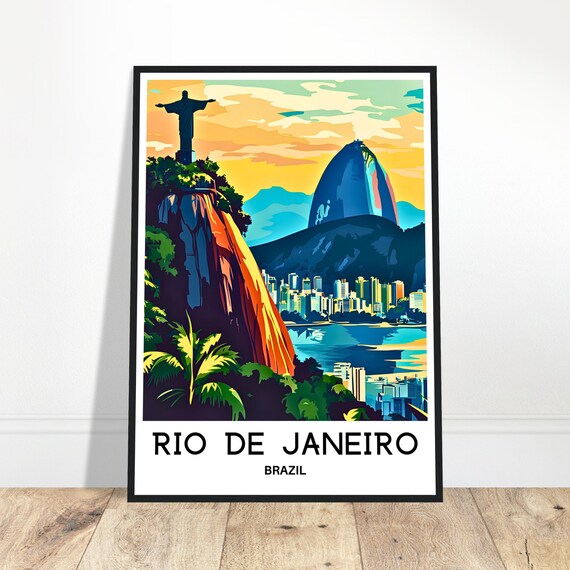 Rio de Janeiro Christ the Redeemer Sugarloaf Sunset Travel Poster