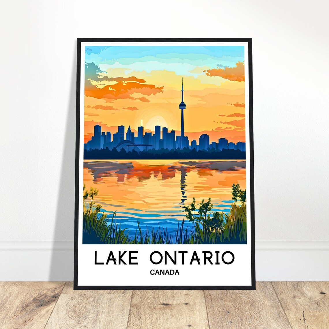 Lake Ontario Toronto Skyline Sunset Golden Sky Travel Poster