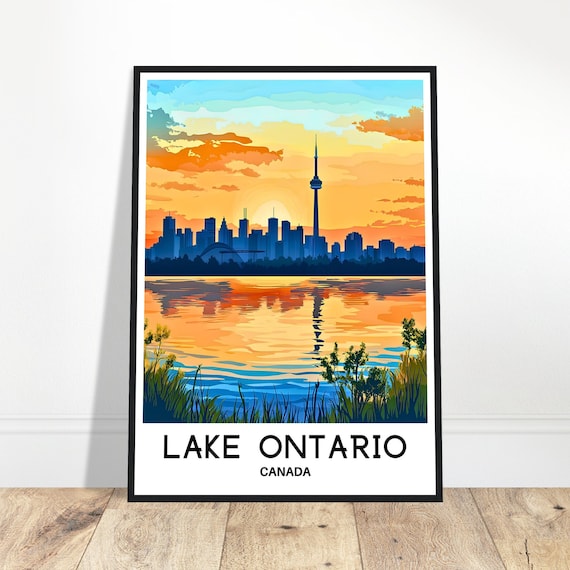 Lake Ontario Toronto Skyline Sunset Golden Sky Travel Poster