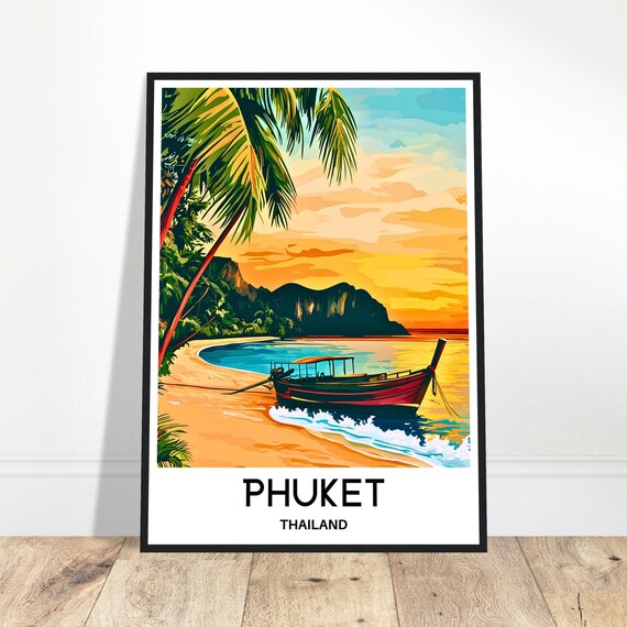 Phuket Island Travel Print Poster Thailand Art Lover Gift Wall Hanging Home Office Room Desk Decor Illustration