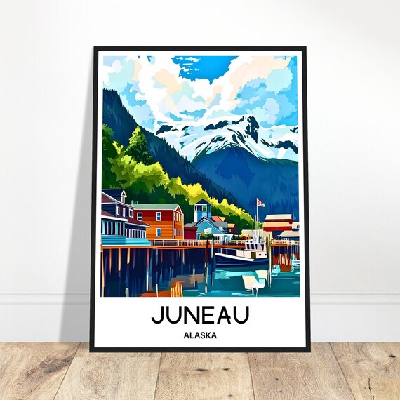 Juneau Travel Print Poster Art Alaska Lover Gift Wall Hanging City Illustration Home Office Room Decor