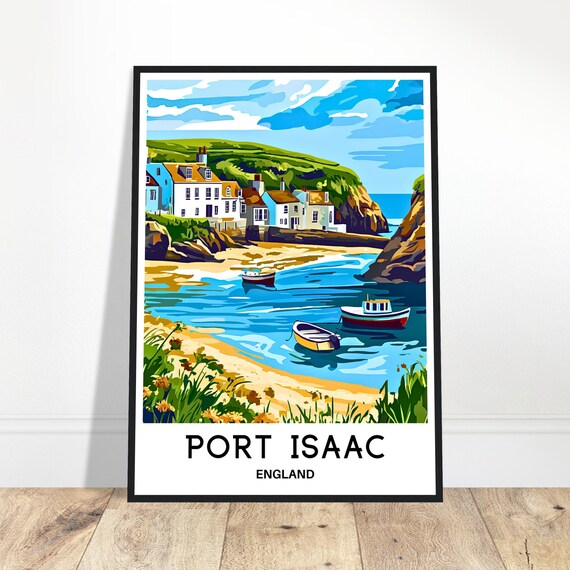Port Isaac Travel Print Poster English Art England Lover Gift Wall Hanging Home Office Decor Illustration