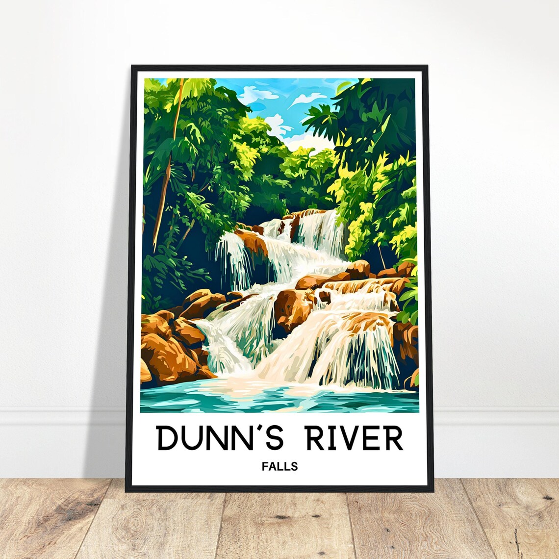 Dunn's River Falls Jamaica Waterfall Jungle Vintage Travel Poster